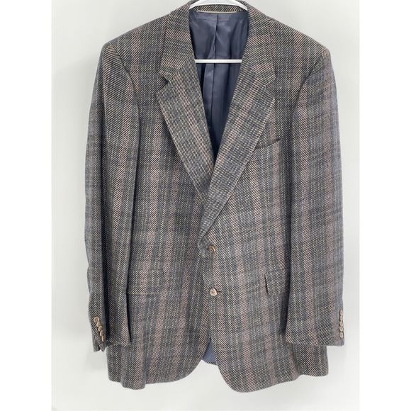 Hickey Freeman Blazer Sport Coat Men's Size 44 Wool Plaid 2‎ Button